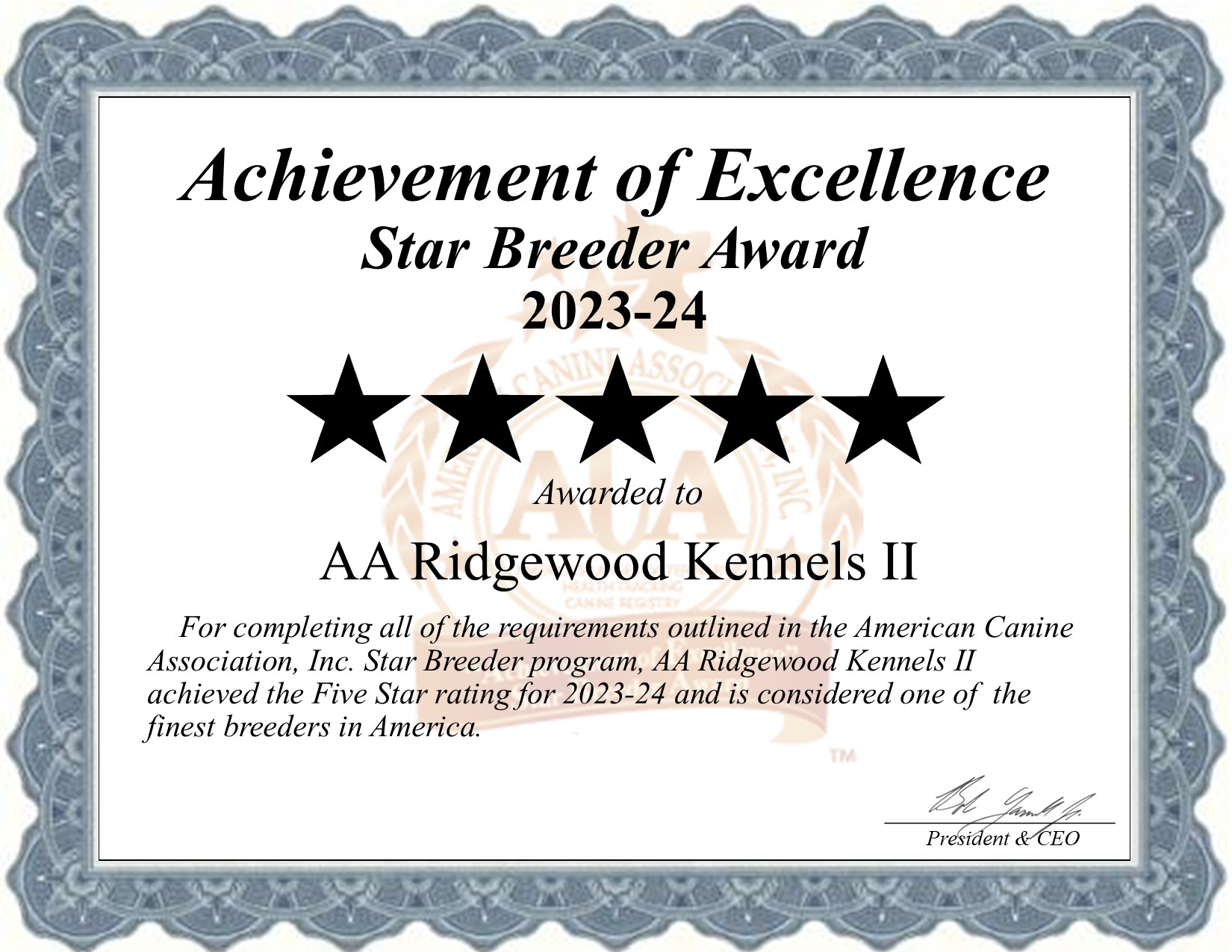 AA Ridgewood, Kennels II, dog, breeder, star, certificate, AA Ridgewood-Kennels II, Kinzer, Pennsylvania, puppy, dog, kennels, mill, puppymill, usda, 5-star, aca, ica, registered, puppy-for-sale, none